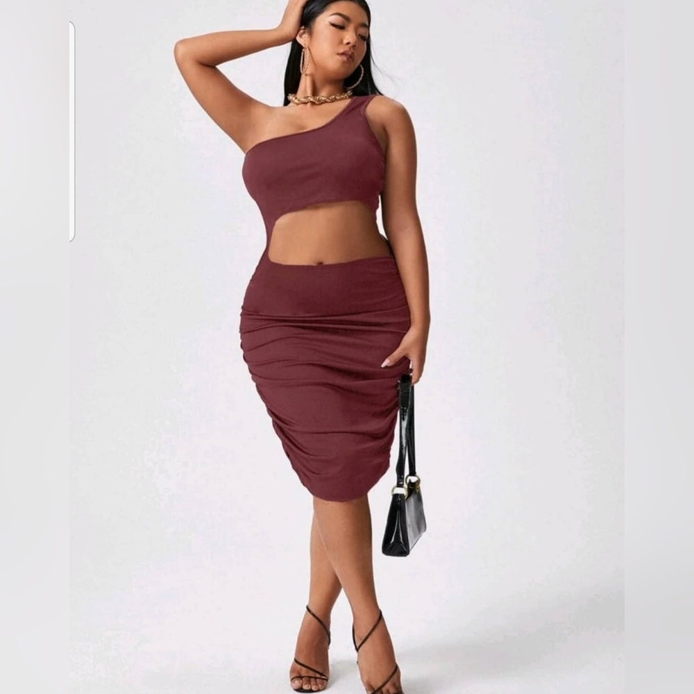 Chic One-Shoulder Burgundy Dress